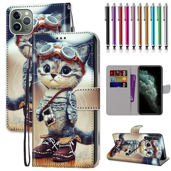 Leather Shoes Cat Pattern PU Leather Wallet Style Flip Cover With Card Holder Protection Mobile Phone Bag Phone Case With Stylus Pen For iPhone 14 14