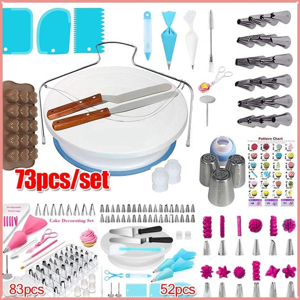 New 83-73-52Pcs Cake Turntable Set Cake Cream Pastry Piping Bags Kitchen DIY Cake Decorating Cake Decorating Supplies Pastry Tube Fondant Tool Baking