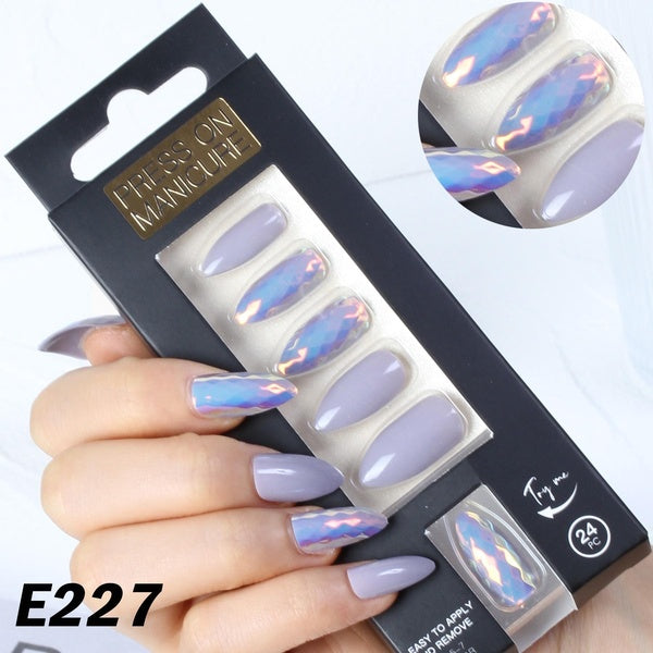 24PCS Mirror Effect Diamond Shaped Cut Surface Press On Fake Nails With Adhesive Full Cover Artificial False Nail Art Tips