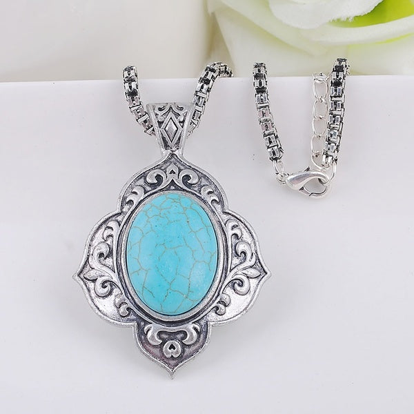 Vintage Natural Stone Necklace Engrave Flower Processus Button Choker Necklace Pendant