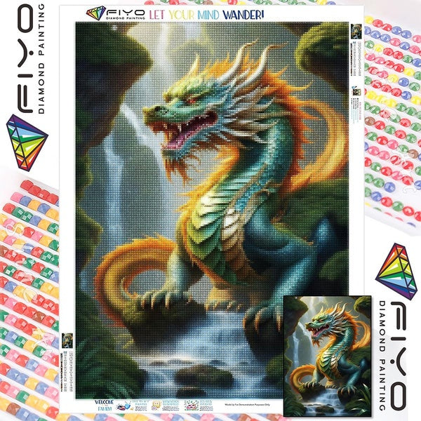 FIYO DIY 5D Landscape Dragon Diamond Painting Full Drill with Number Kits Home and Kitchen Fashion Mosaic Diamond Painting Canvas Wall Decoration Gif