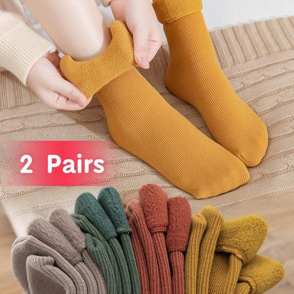 2 Pairs Retro Women Winter Thermal Socks Soft Warm Thicken Cashmere Snow Socks Ladies Velvet Knitting Floor Socks
