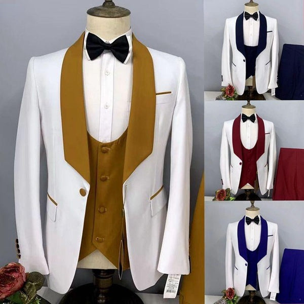 New Men's Suit Three Piece Suit (Suit+Vest+Pants) Business Casual Wedding Dress High-quality Banquet Suit Evening Dress 4 Colors