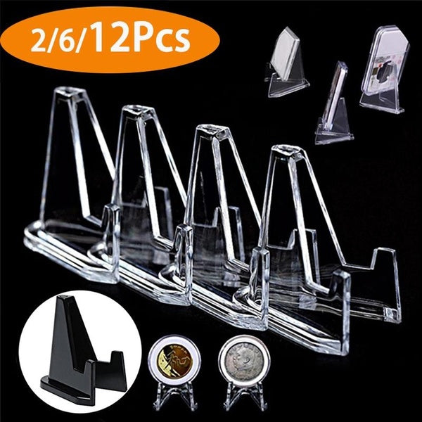 12-6-2Pcs Clear-Black Acrylic Coin Display Stand Holders Small Easel Rack Card Commemorative Challenge Coin Capsule Holder Support 3 Sizes