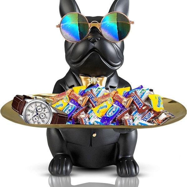 Sculpture de chien avec plateau de rangement, tirelire, bouledogue, décoration, Statue d'art moderne