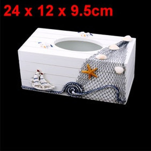 Household Wood Sailing Ship Shell Ornament Tissue Box Holder Organizer Tricolor