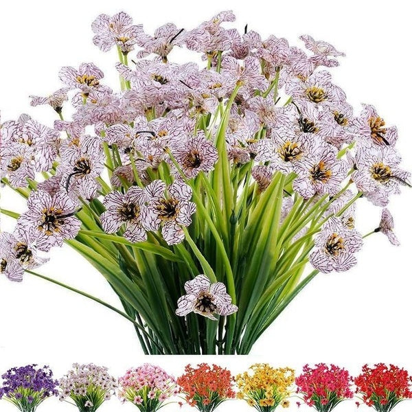 1-12 PCS Outdoor Artificial Lavender Fake Flowers UV Resistant Shrubs Plants No Fade Faux Plastic Greenery for Hanging Plants Garden Porch Window Box