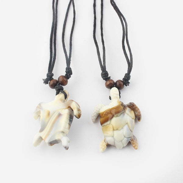 1 pcs Yak Os Hawaïen Surf Tortue De Mer Pendentif Collier Noir Cordon De Cire Réglable Tortue Charmes Collier