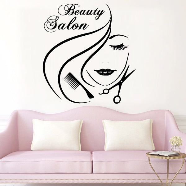 Delicate Beauty salon Wall Art Decal Decor Wall Sticker For Hair Salon Decorating Vinyl Mural Woman Salon