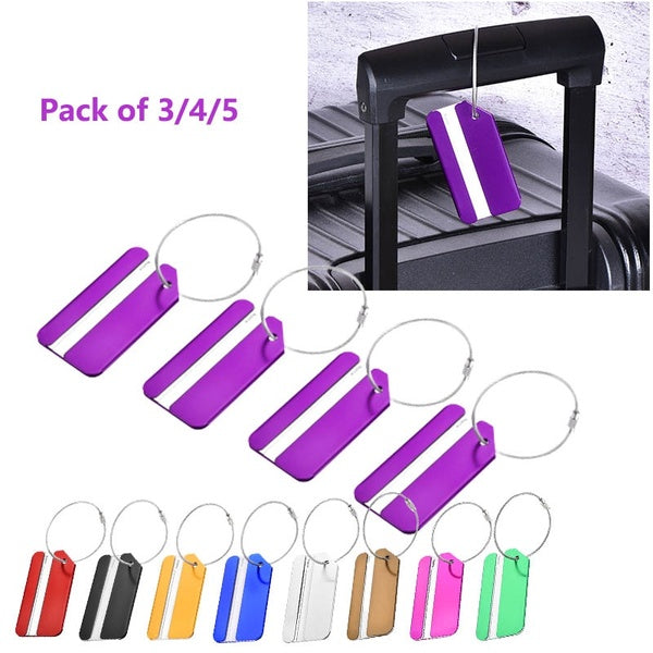 Étiquettes à bagages, 8 x 4,2 cm en aluminium pour porte-cartes d'identification pour voyage, lot de 5-4-3