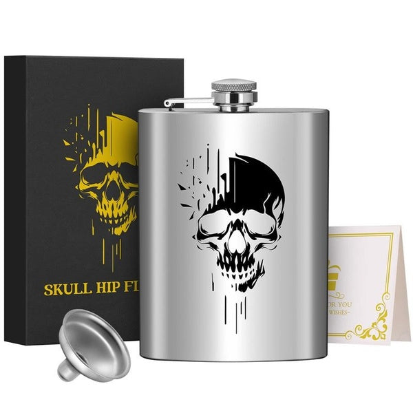 Portable Skull Head Design 8OZ Stainless Steel Wine Pot with Funnel Flask for Alcohol Lovers Outdoor Camping Hunting