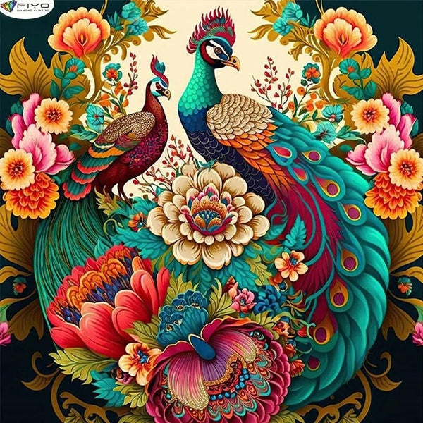 FIYO Peacock DIY 5D Diamond Painting Full Drill with Number Kits Home and Kitchen Fashion Mosaic Diamond Painting Canvas Wall Decoration Gift Crafts
