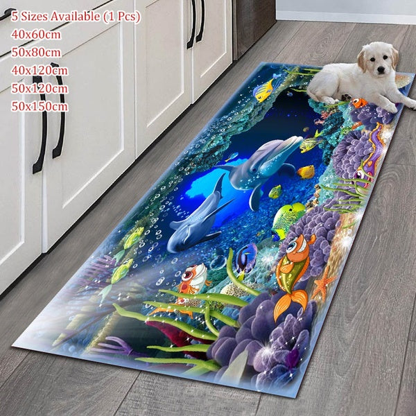 Ocean Dolphin Carpet Living Room Bedroom Non-slip Floor Mats Flannel Carpet Hallway Kitchen Rugs 5 Sizes Available (1Pcs) 40x60cm-50x80cm-40x120cm-50