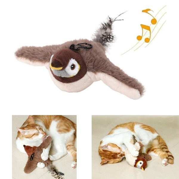 Electronic Interactive Flying Bird Cat Toy Hanging Pet Flapping Wings Sparrow Teaser Toy Activated for Kitten 1-2pcs