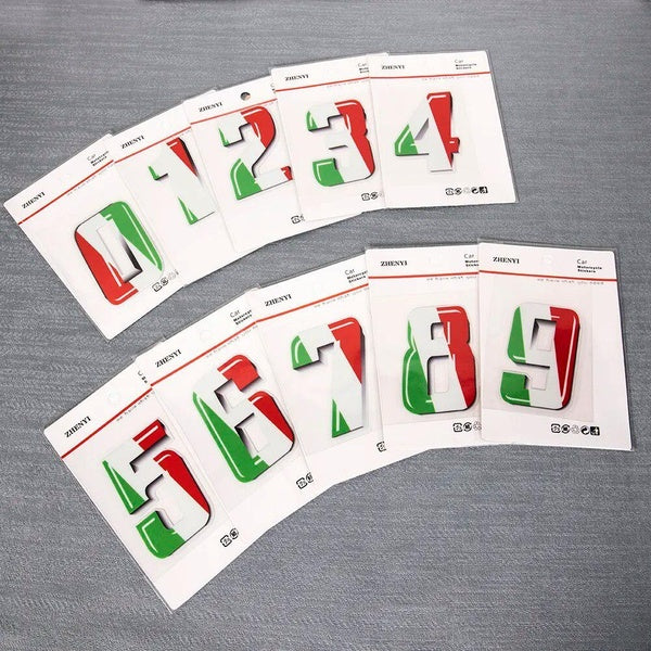 Reflective RACE NUMBER TRICOLOR NUMBERS Motorcycle Stickers Bike Helmet Decals for Motor Car Go Kart Quad Boat Tir