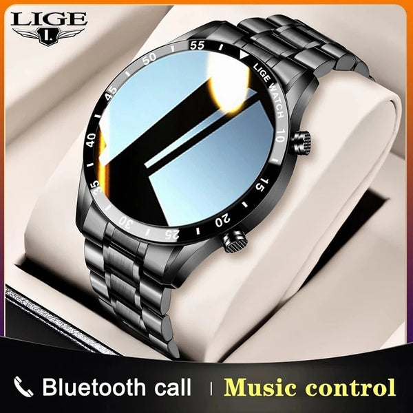 LIGE nouveau bracelet en acier inoxydable montre intelligente hommes plein écran tactile sport Fitness montre étanche Bluetooth appel pour Android iO