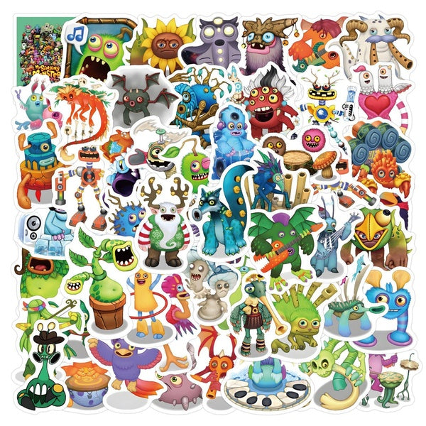 15-60PCS Cute Funny Monster Stickers Laptop Luggage Water Bottle Guitar Skateboard Cool my singing monster stickers