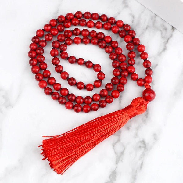 6mm 108 Naturel Mala Perles Collier À La Main Élastique Noué Hommes Long Gland Bracelet Yoga Méditation Femmes Bohème Bijoux Cadeaux