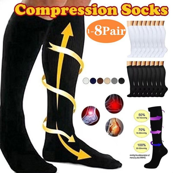 1-8 Pairs of 15-40 Mmhg Compression Relief Knee Length Stockings Leg Socks Pain Relief Support Socks Pressure Socks
