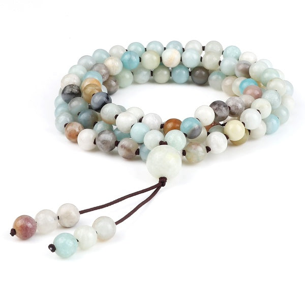 High Quality Men Bracelets 108 Mala Amazonite Beads Natural Stone Elastic Knot Bracelet & Necklace for Women Charms Yoga Jewelry