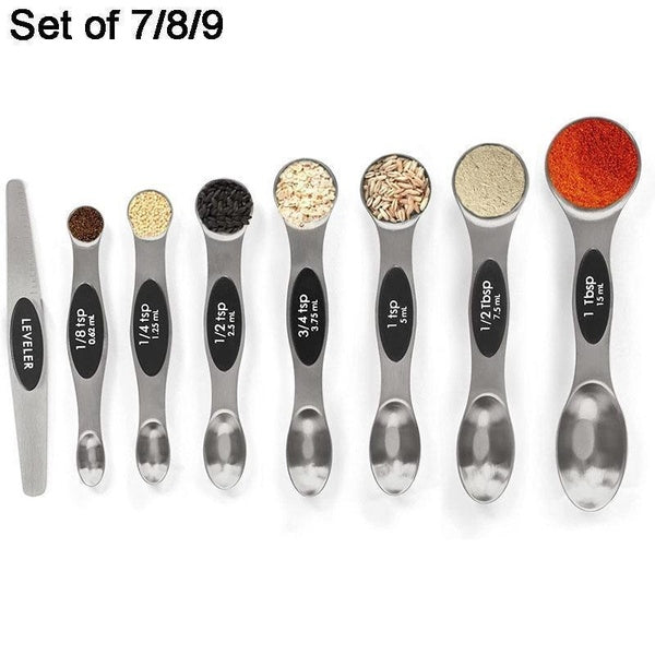 Set of 7-8-9, Magnetic Measuring Spoons Set Stainless Steel with Leveler, Measuring Cups and Spoon Set Kitchen Gadgets Apartment Essentials Fits in S