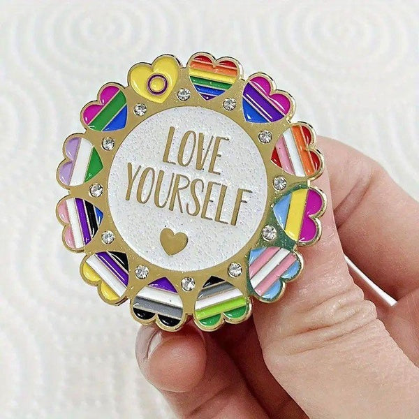Love Heart Pride Pin "LOVE YOURSELF" Metal Brooch Encourage Love Enamel Badge Gift