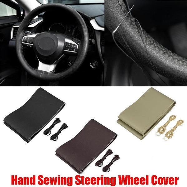 Fit 15.4-16 Inch-39-40.5cm Dia Universal DIY Hand Stitching Microfiber Leather Breathable Steering Wheel Cover with Needle Thread Car Styling