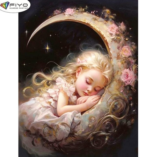 FIYO DIY 5D Girl Diamond Painting Full Drill with Number Kits Home and Kitchen Fashion Mosaic Diamond Painting Canvas Wall Decoration Gift Crafts for