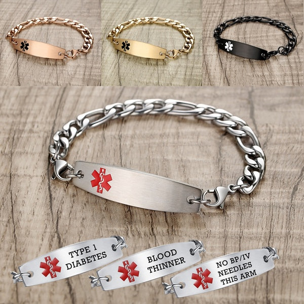 Interchangeable Medical Alert Bracelets-Pre-engraving Diabetic Type 1 - 2, Epilepsy, Lymphedema Alert, Blood Thinner Allergic To Penicillin