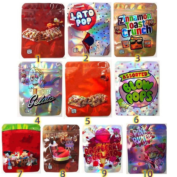 50-100pcs Empty Holographic Gummies Candy Mylar Bags 600mg Resealable Stand Up Aluminum Foil Bags Smell-proof Laser Zipper Pouch 10x12.5cm