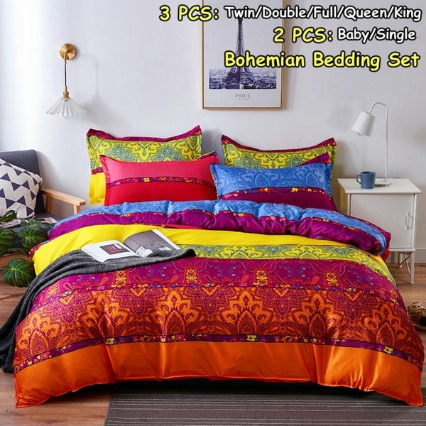 Bohemian Bedding Set Quilt Cover Reversible Comforter Cover Bedding Bedclothes Boho Duvet Cover Set Baby Single Twin Double Full Queen King Size (Qua