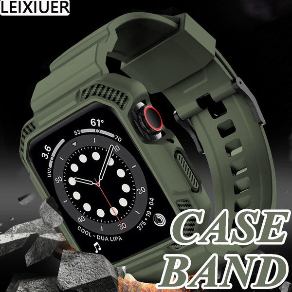 LEIXIUER Silicone Strap with TPU Case for Apple Watch Series 8 7 45mm 41mm Sport Screen Protector Bracelet Watchband Cover Accessories for Iwatch Se