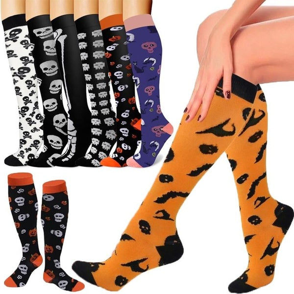 1 Pair Halloween Skull Compression Socks Compression Socks for Women Knee High Socks for Support Circulation Nurse Pregnancy Sports Travel Flight Com
