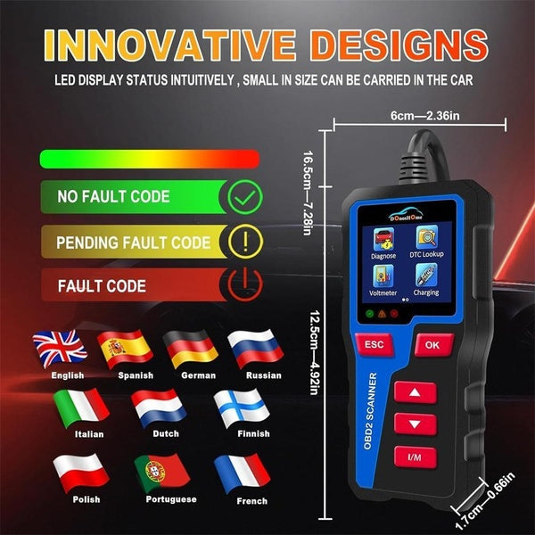 Majesun Car Code Reader OBD2 Car Code Scanner Voltage Tester Engine Fault Code Scanner Cranking and Charging Tester Diagnostic Tool for OBDII Protoco