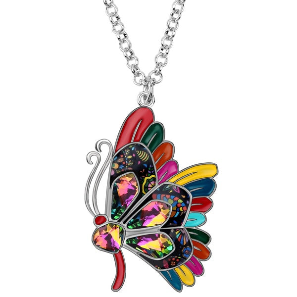 Enamel Alloy Rhinestone Elegant Butterfly Necklace Pendant Long Chain Choker Insect Jewelry For Women Girls Charm Decoration Party Gifts