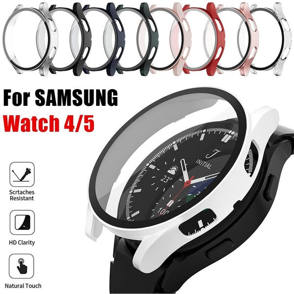 Tempered Glass with Hard PC Case for Samsung galaxy watch 5 4 40mm 44mm Watch 5 LTE 44mm 5 pro 45mm all-around Screen protector cover Protect and dec