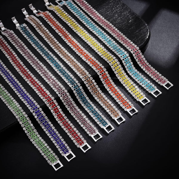 Simple Elegant 4 Rows Cubic Zirconia CZ Chain Tennis Bracelet, Buckle Colorful Zircon Bracelet for Men Women Dainty Hand Chain Gifts Jewelry