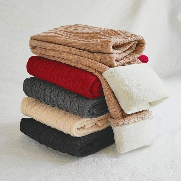 Autumn Winter Knitted Kids Girls Pants Plus Velvet Thicken Warm Elasticity Leggings Children's Trousers