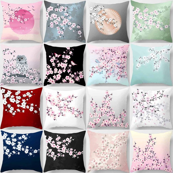 Beautiful printed square pillowcase under the cherry tree, used for home decoration, car sofa cushion cover (45cm * 45cm)