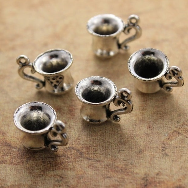 Made By Hand 10 Coffee Cup Charms Tea Cup Charms Antiqued Silver Tone 3D 10 X 15 Mm, Making DIY Handmade Accessories Craft Making or Jewelry Decorati