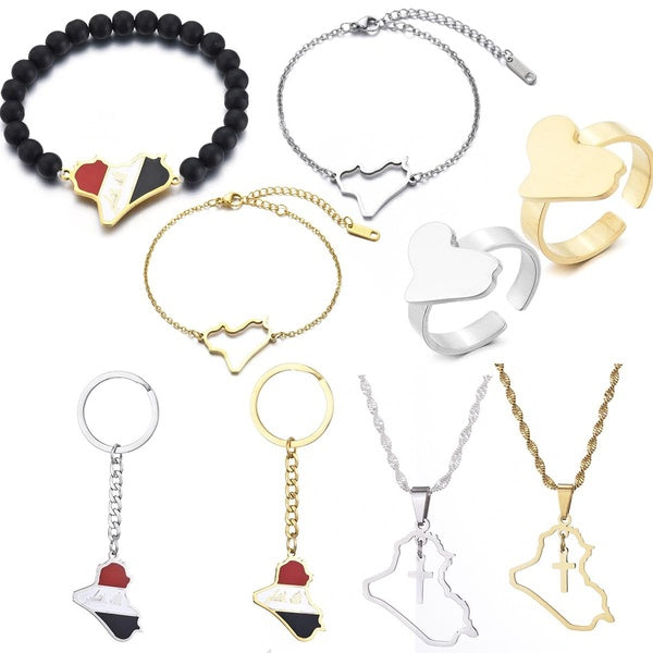 Carte de l'Irak avec pendentifs drapeau colliers porte-clés Bracelet bague bijoux cartes irakiennes chaînes