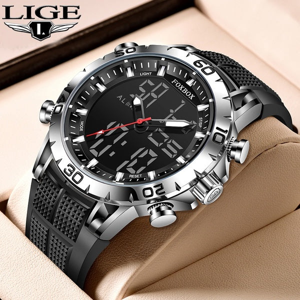 LIGE FOXBOX marque hommes montres de sport double affichage analogique numérique LED montres à Quartz électroniques étanche natation montre militaire