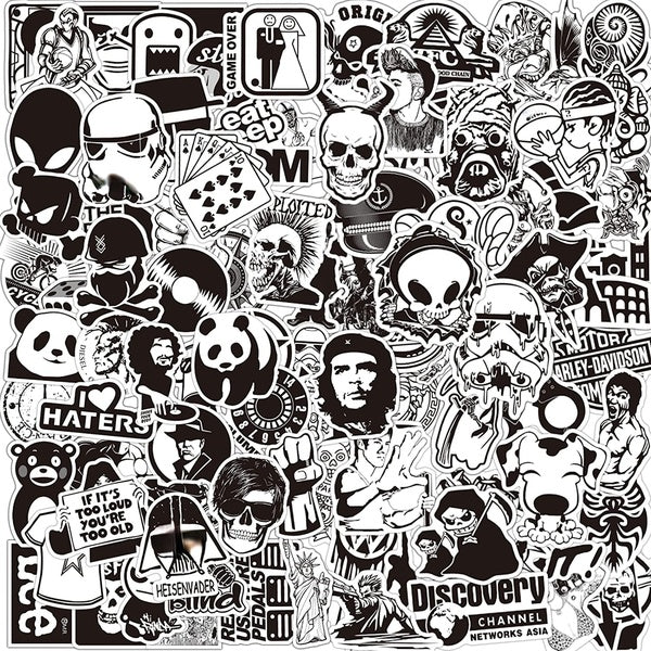 15-50-100PCS Cool Black and White Sticker No-Repeating funny Waterproof decals Skateboard Car sticker Laptop Sticker DIY Vinyl Sticke