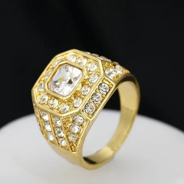 Mens Ring Fashion Jewelry Accessories Rings for Men Gold Color Ring White Zircon Wedding Band Engagement Rings for Men Jewelry Matron Inn
