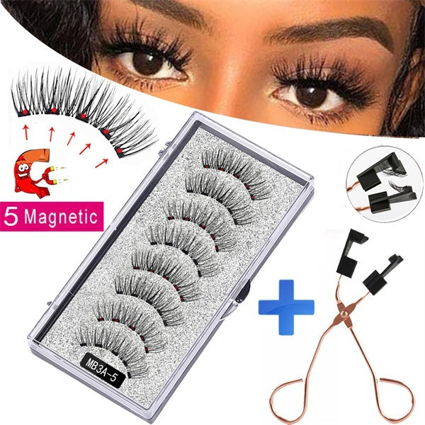 New Desigh Eye Makeup Tools Handmade Reusable Easily Apply No Glue Needed Eyelash Extension Five Magnets Magnetic Eyelashes with Applicator False Eye