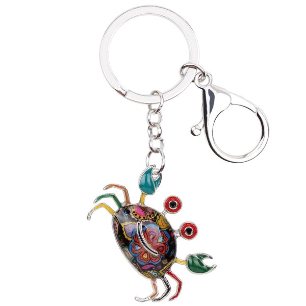 Émail Alliage Floral Crabe Porte-clés Mer Océan Animal Porte-clés Cadeau pour Femmes Filles Sac À Main Bourse Bijoux Pendentif Accessoires Charme