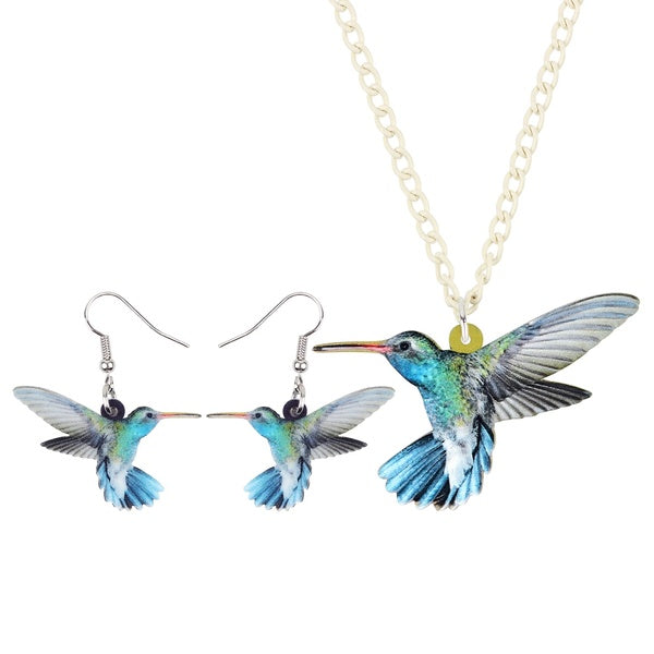 Acrylique Colibri Volant Oiseau Ensembles De Bijoux Doux Animal Collier Boucles D'oreilles Pendentif De Mode pour Femmes Filles Adolescents Charmes D