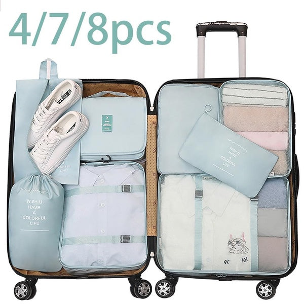 Lot de 4-7-8 cubes d'emballage pour voyage, organisateur de valise à bagages pliable léger, organisation de compression étanche et sacs de rangement