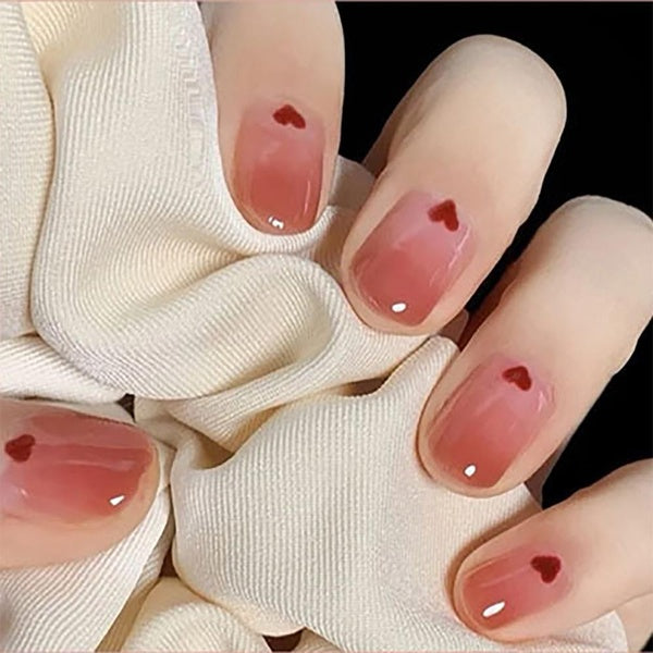 24 Piece Assortment Square Short Red Heart Press on Glossy Nails