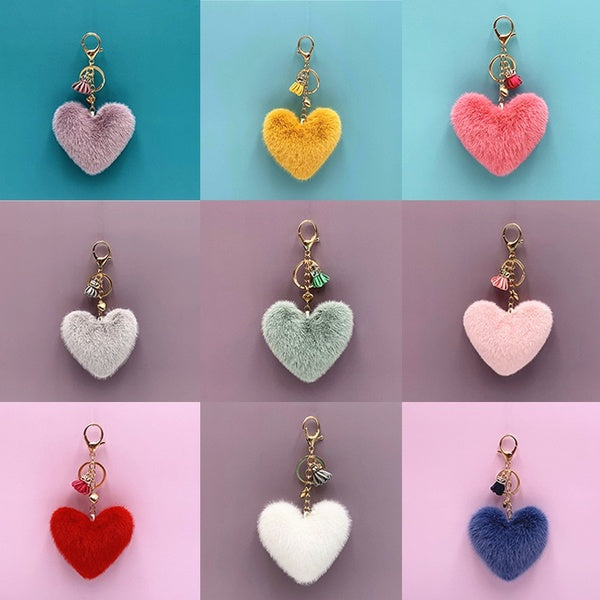 Femmes Tassel Peach Heart Key Chain Lovely Bag Car Key Chain Pendant